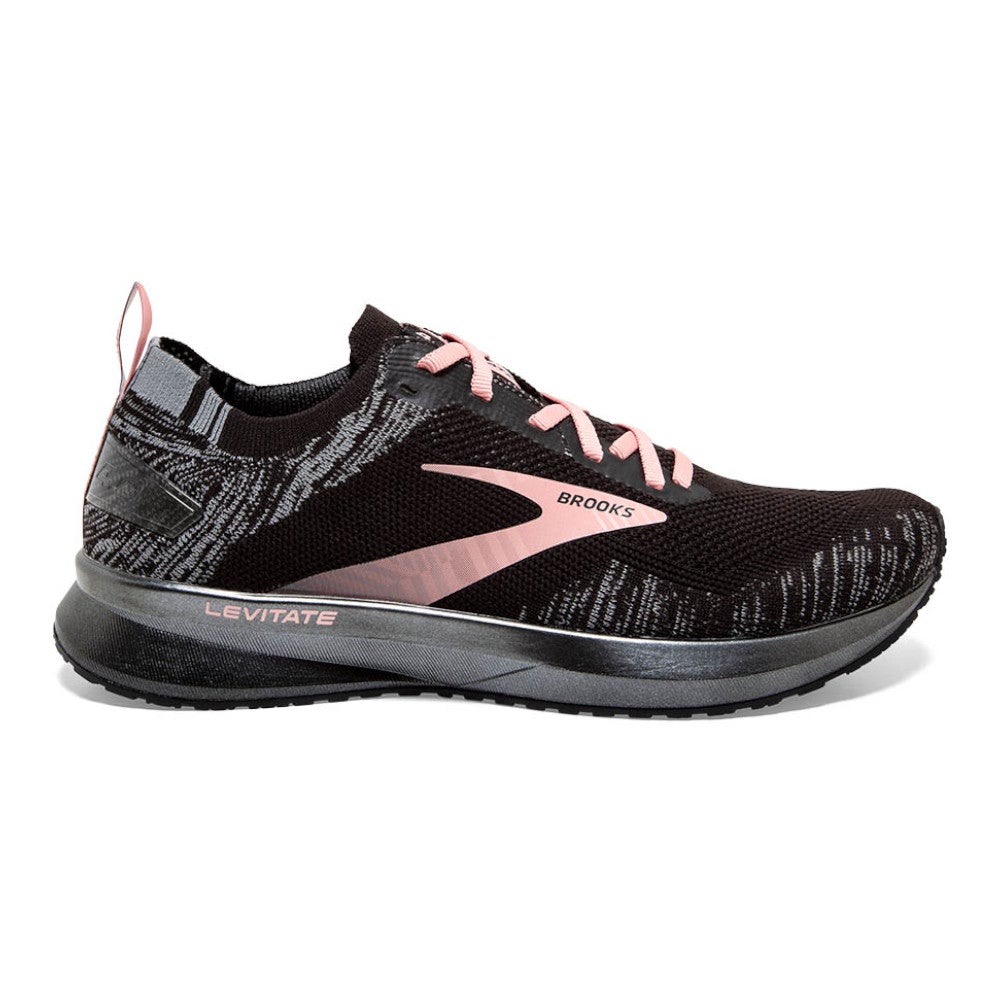 Women's Brooks Levitate 4, Black/Grey/Coral Cloud, 9 B Medium