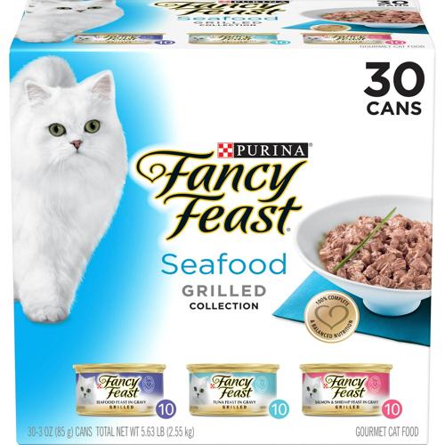 (30 Pack) Fancy Feast Gravy Wet Cat Food Variety Pack, Seafood Grilled Collection, 3 oz. Cans