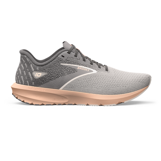 Women's Brooks Launch 10, Grey/Crystal Grey/Pale Peach, 7 B Medium