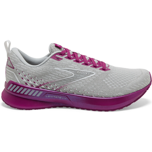 Women's Brooks Levitate GTS 5, Grey/Lavender/Baton Rouge, 9.5 B Medium